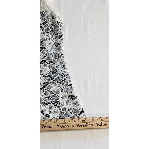 White House Black Market Blouse Women's Size 12 Top Ivory Black Lace Feminine - Picture 13 of 16